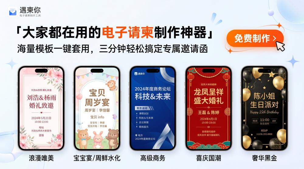 寿宴电子请柬免费做！长辈专属喜庆模板，小白也能5分钟上手